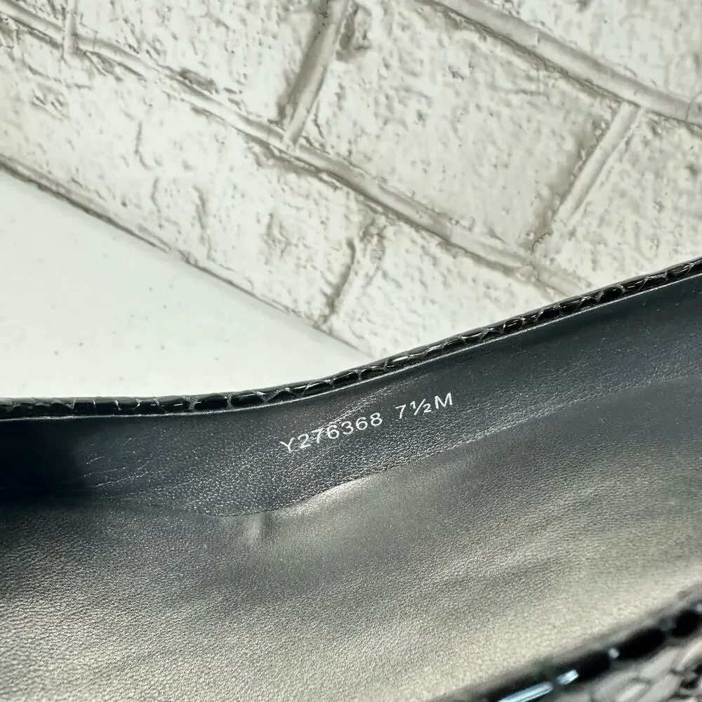 Stuart Weitzman Heels Leather Croc Snake Pattern Patent Peep Toe Pump Black 7.5